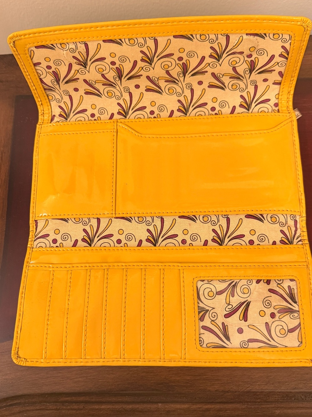 HOBO Yellow Leather Accordion Wallet with Floral Lining